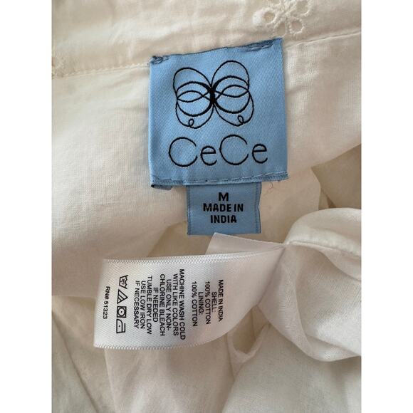 New CECE Women's White Eyelet Tiered Ruffle Neck Mini Dress Size M - Picture 4 of 4